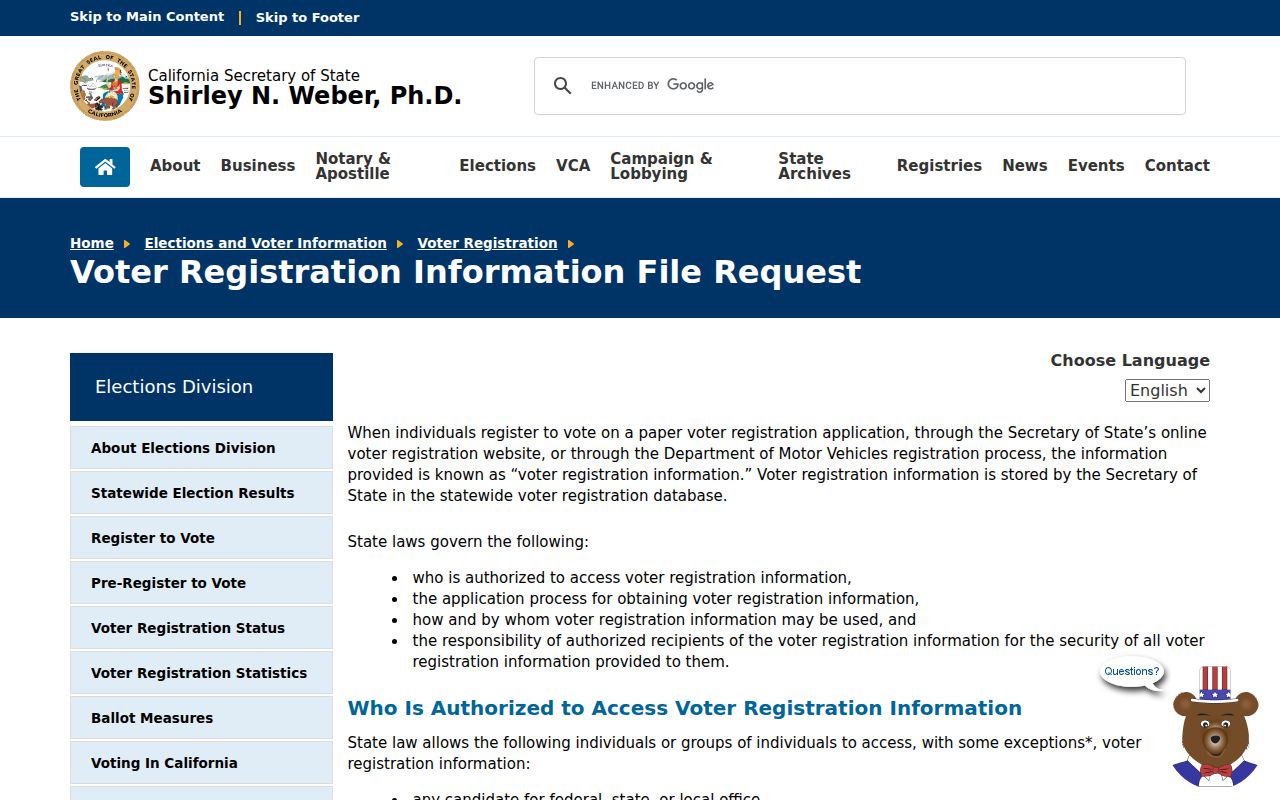 Riverside neighbors California voter file access rules