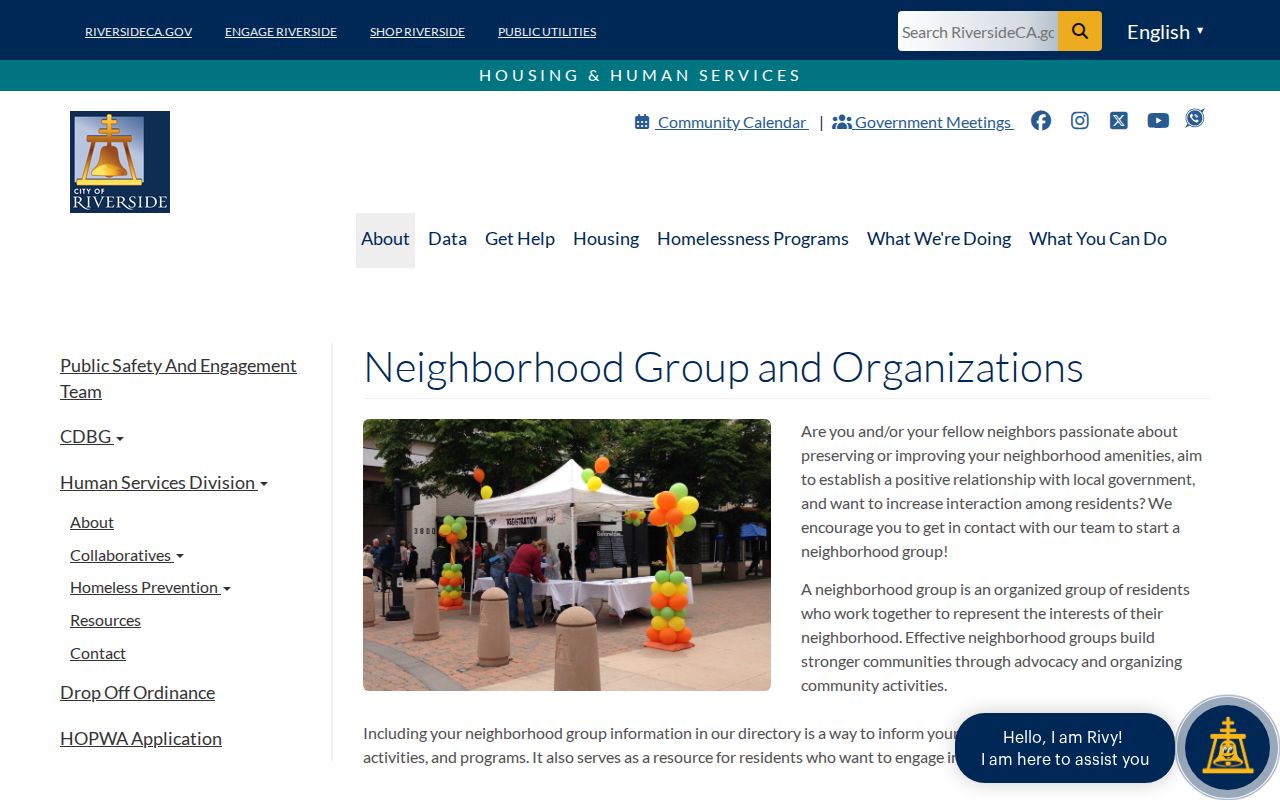 Riverside neighbors neighborhood organization registry